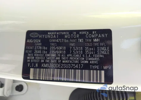 2025 Hyundai Tucson Sel from USA, damaged, VIN KM8JB3DE2SU375417